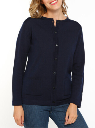 MAISON SOLFIN - Cardigan femme en laine mérinos bleu marine