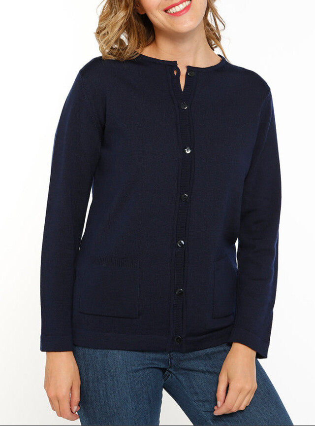 Cardigan femme en laine mérinos bleu marine par la marque MAISON SOLFIN MAISON SOLFIN - Cardigan femme en laine mérinos bleu marine