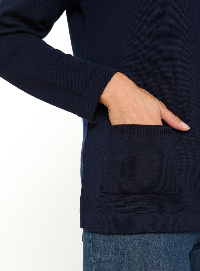 Maison Solfin - Cardigan femme en laine mérinos bleu marine – 36