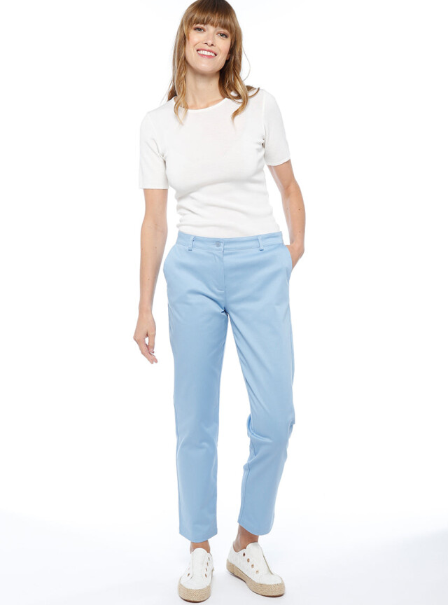 Pantalon chino femme en coton bleu par la marque MAISON SOLFIN MAISON SOLFIN - Pantalon chino femme en coton bleu