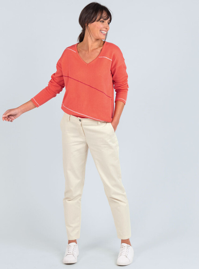 Maison Solfin - Pantalon chino femme en coton blanc naturel – 52