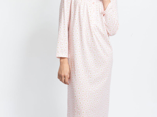 6696 RFL 1 chemise de nuit femme coton rose fleurs Maison-solfin - Chemise de nuit femme en coton rose fleur – 2