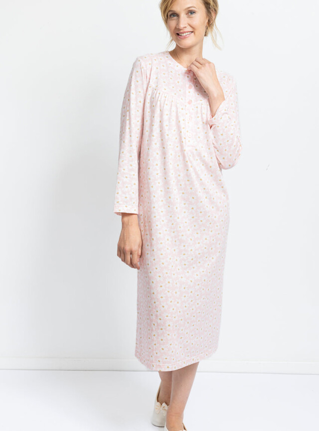 Chemise de nuit femme en coton rose fleur par la marque MAISON SOLFIN MAISON SOLFIN - Chemise de nuit femme en coton rose fleur