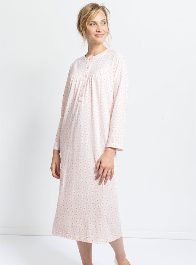 Maison-solfin - Chemise de nuit femme en coton rose fleur – 2