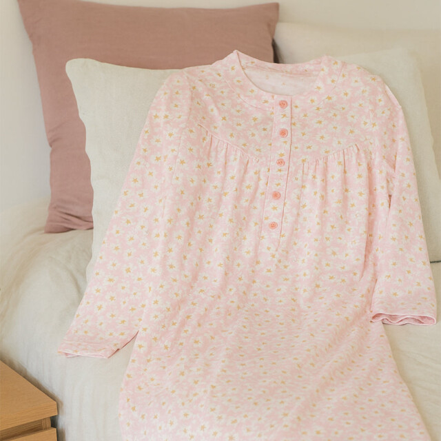 Maison-solfin - Chemise de nuit femme en coton rose fleur – 2