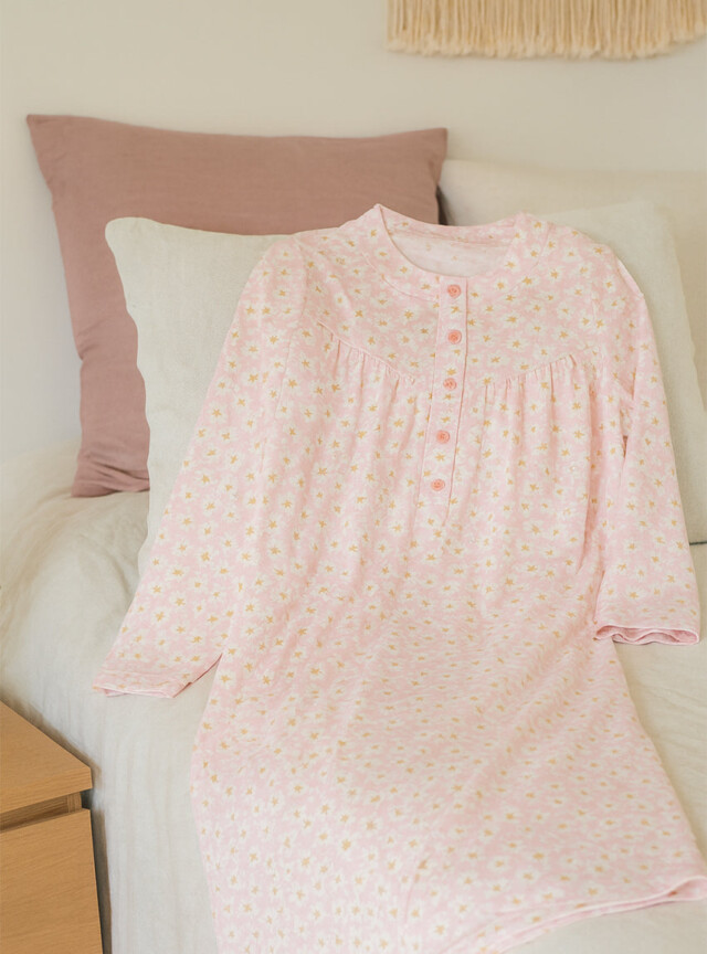 Maison-solfin - Chemise de nuit femme en coton rose fleur – 2