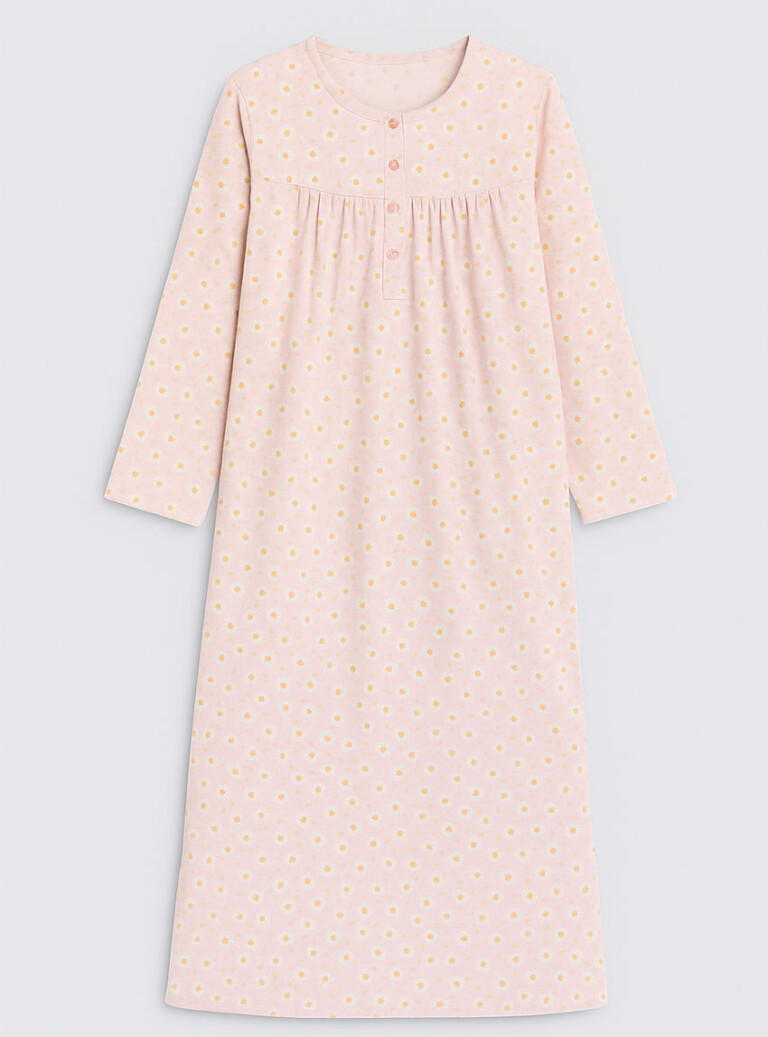 Maison-solfin - Chemise de nuit femme en coton rose fleur – 2