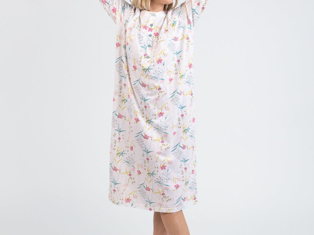 6696 floral rose poudre 1 Maison Solfin - Chemise de nuit femme en coton floral rose poudre – 5