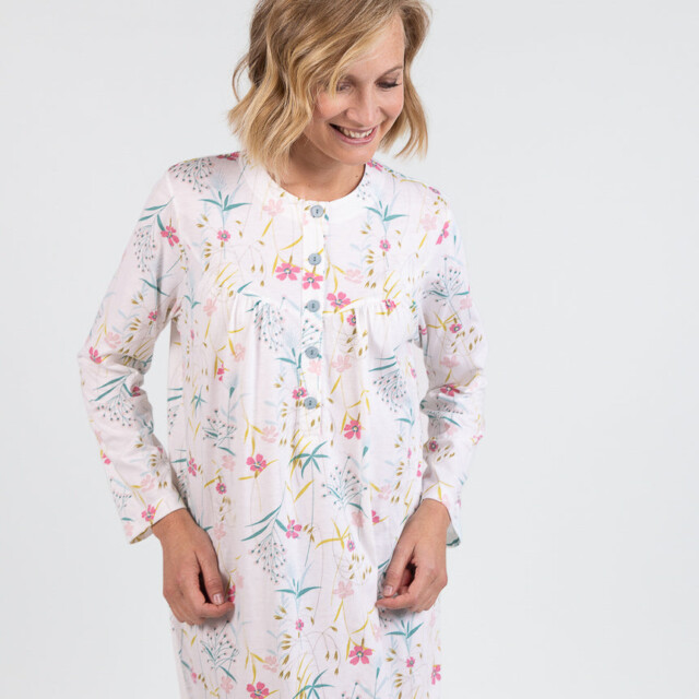 Maison Solfin - Chemise de nuit femme en coton floral rose poudre – 5