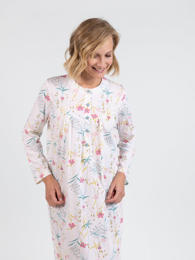 Maison Solfin - Chemise de nuit femme en coton floral rose poudre – 5