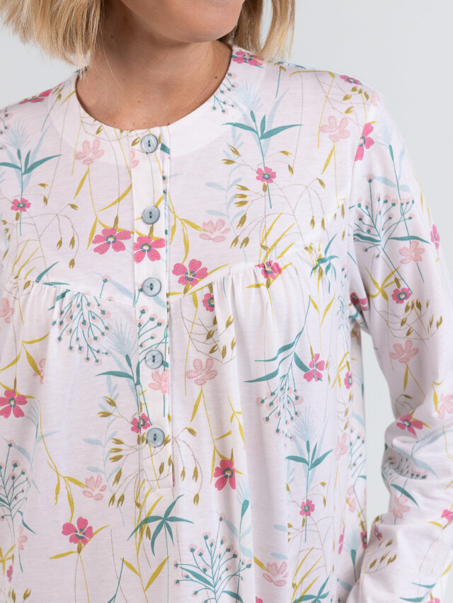 Maison Solfin - Chemise de nuit femme en coton floral rose poudre – 5