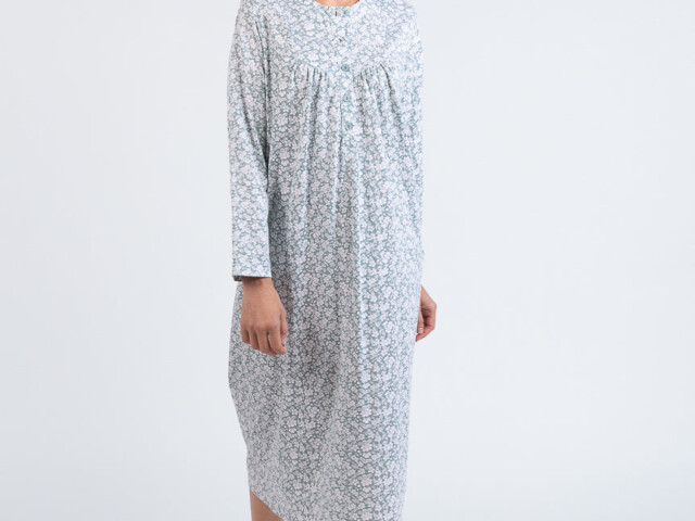 6696 floral vert sauge 1 Maison Solfin - Chemise de nuit femme en coton floral vert sauge – 5