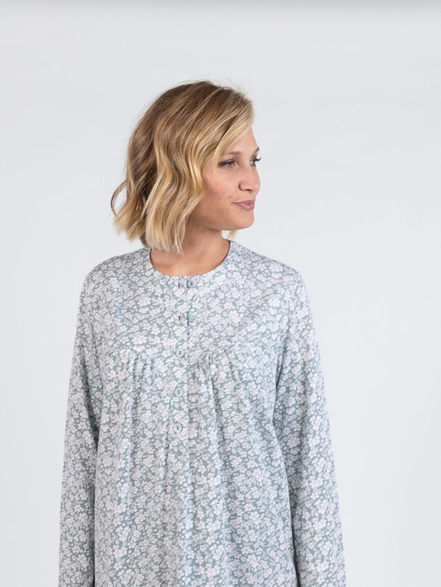 Maison Solfin - Chemise de nuit femme en coton floral vert sauge – 5