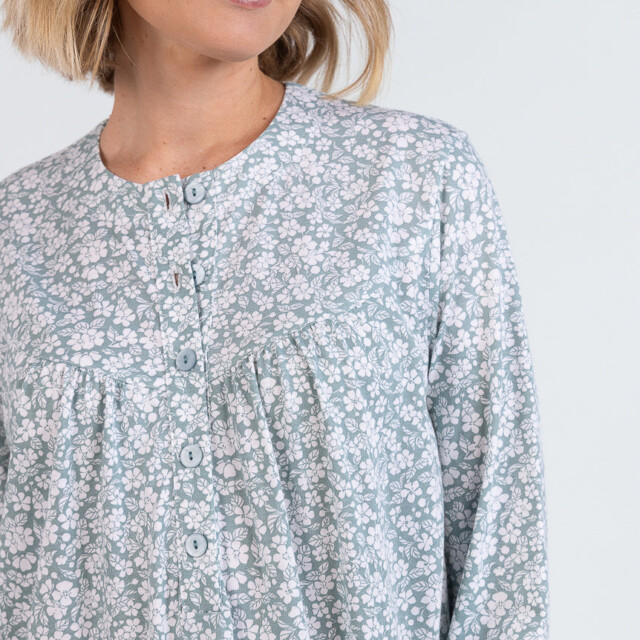 Maison Solfin - Chemise de nuit femme en coton floral vert sauge – 5
