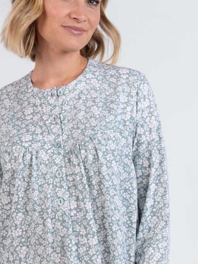Maison Solfin - Chemise de nuit femme en coton floral vert sauge – 5