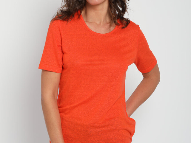 6701 AGR 2 tee shirt femme manches courtes lin orange agrumes Maison-solfin - Tee-shirt femme en lin orange agrume – 3