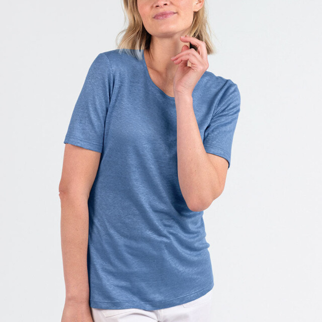 Maison Solfin - Tee-shirt femme en lin bleu aster – 4