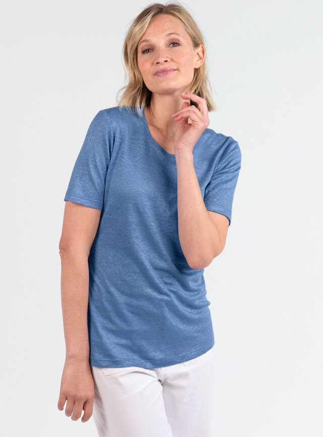 Maison Solfin - Tee-shirt femme en lin bleu aster – 4