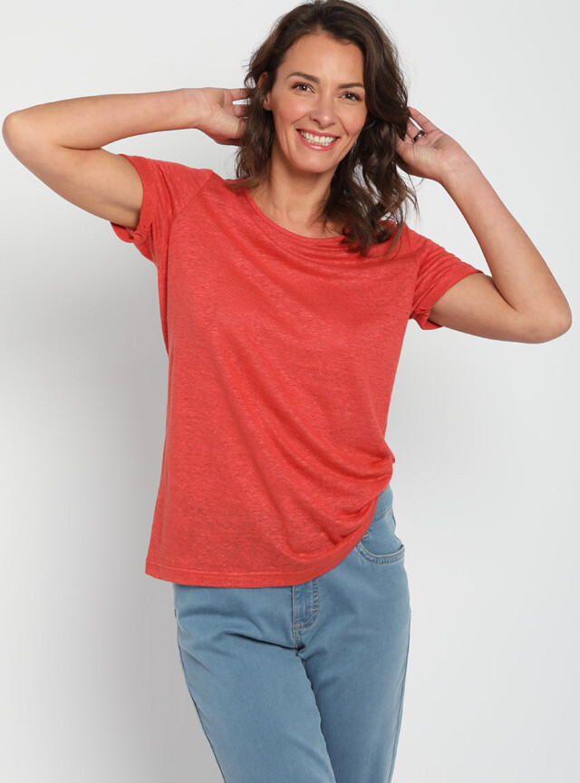 Tee-shirt femme en lin orange epice par la marque MAISON SOLFIN MAISON SOLFIN - Tee-shirt femme en lin orange epice