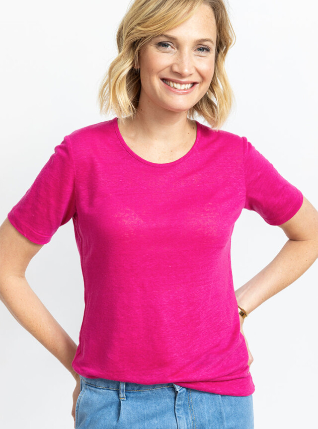 Maison-solfin - Tee-shirt femme en lin rose vif – 2