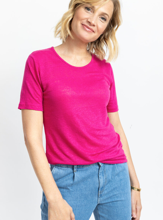 Maison-solfin - Tee-shirt femme en lin rose vif – 2