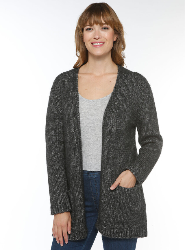 Gilet long femme en laine baby alpaga gris anthracite par la marque MAISON SOLFIN MAISON SOLFIN - Gilet long femme en laine baby alpaga gris anthracite