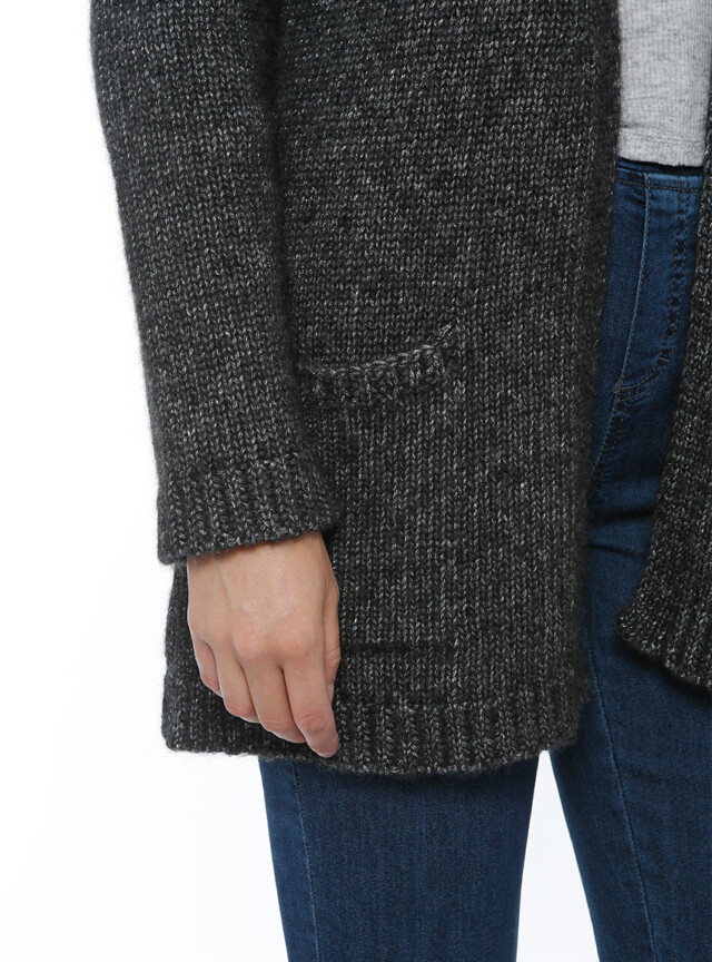 Maison-solfin - Gilet long femme en laine baby alpaga gris anthracite – 4