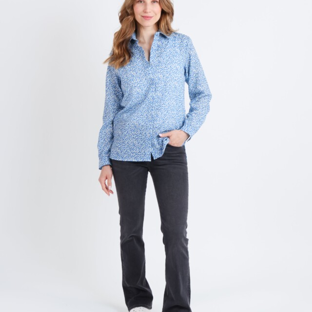 Maison Solfin - Chemisier femme manches longues en laine bleu – 46