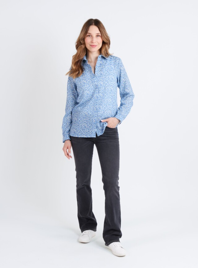 Maison Solfin - Chemisier femme manches longues en laine bleu – 46