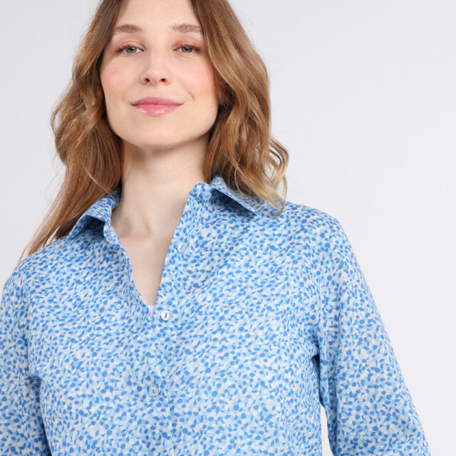 Maison Solfin - Chemisier femme manches longues en laine bleu – 46