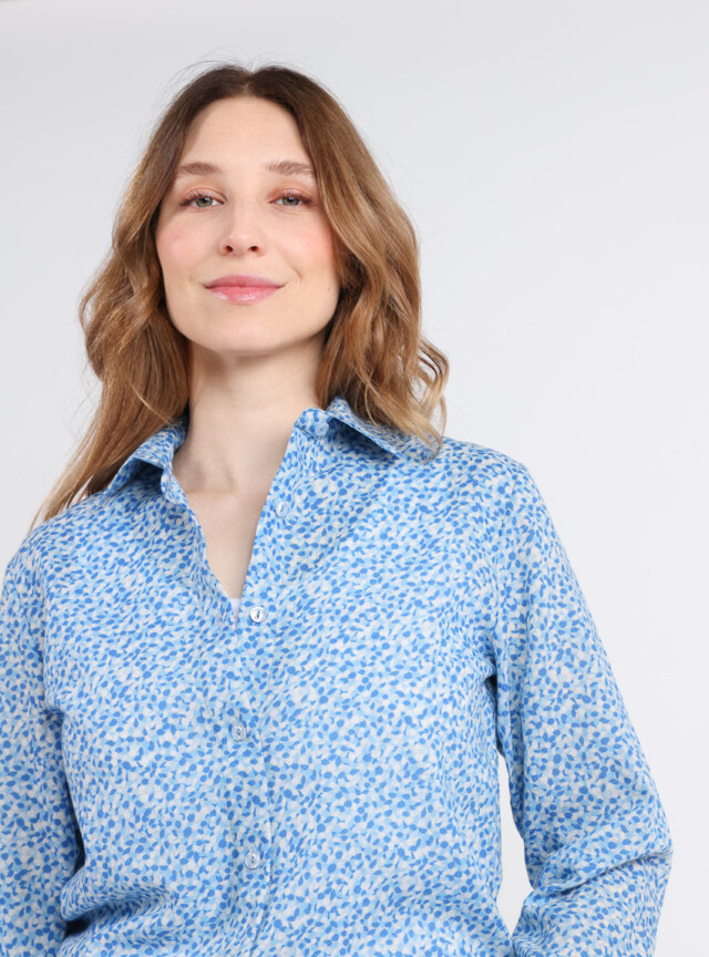 Maison Solfin - Chemisier femme manches longues en laine bleu – 46