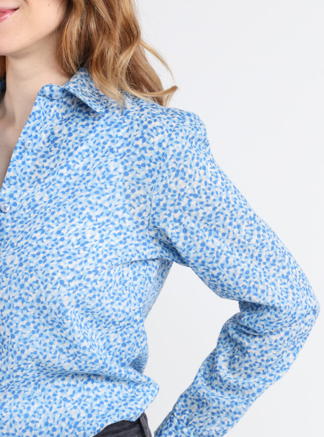 Maison Solfin - Chemisier femme manches longues en laine bleu – 46