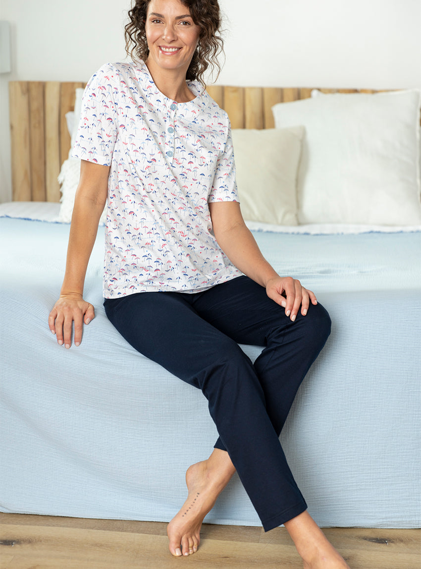 6796 PAB 1 pyjama femme coton parasols bleus Maison-solfin - Pyjama femme en coton imprimé parasols – 4