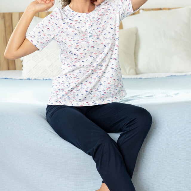 Maison-solfin - Pyjama femme en coton imprimé parasols – 4