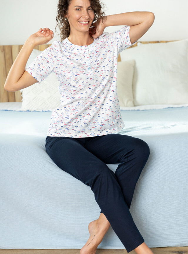 Maison-solfin - Pyjama femme en coton imprimé parasols – 4