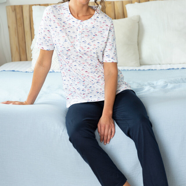 Maison-solfin - Pyjama femme en coton imprimé parasols – 4