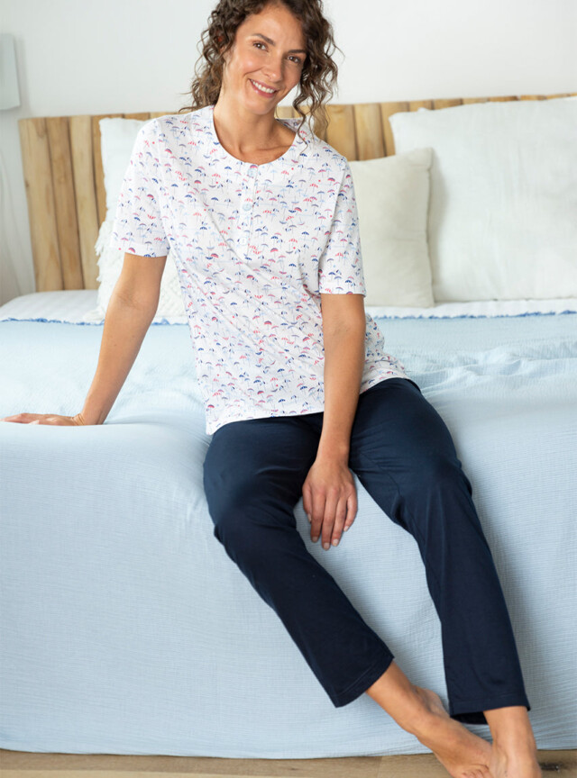 Maison-solfin - Pyjama femme en coton imprimé parasols – 4