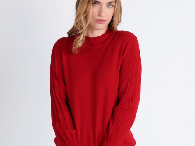 6807 rouge fonce pull 1 Maison-solfin - Pull femme en laine mérinos manches fantaisies Rouge foncé – 50