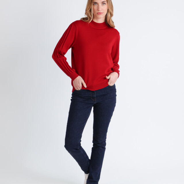 Maison-solfin - Pull femme en laine mérinos manches fantaisies Rouge foncé – 50