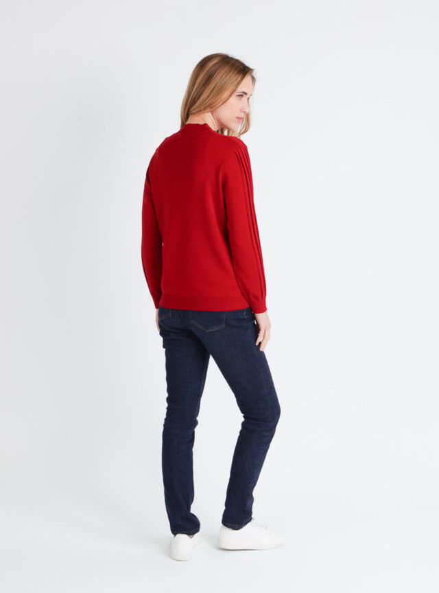 Maison-solfin - Pull femme en laine mérinos manches fantaisies Rouge foncé – 50