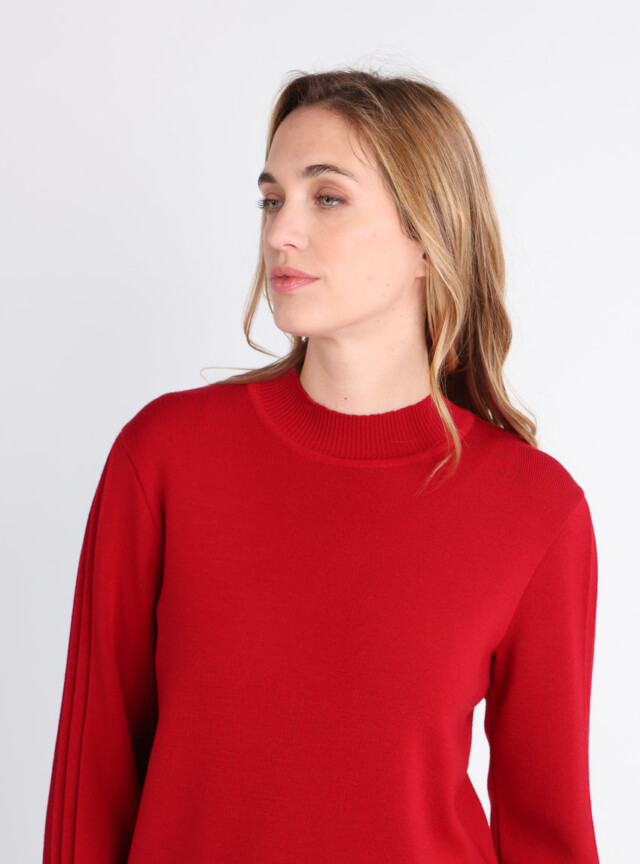 Maison-solfin - Pull femme en laine mérinos manches fantaisies Rouge foncé – 50