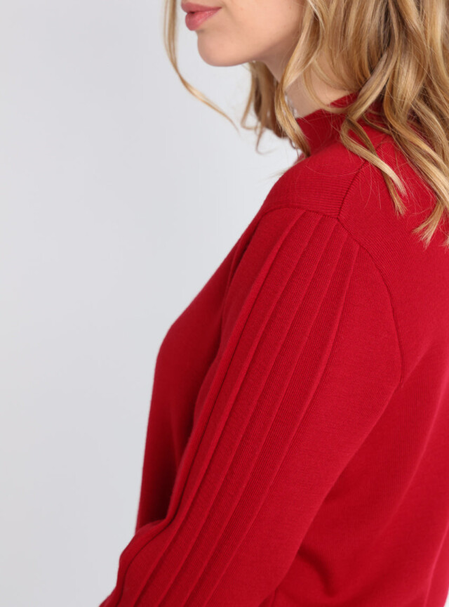 Maison-solfin - Pull femme en laine mérinos manches fantaisies Rouge foncé – 50