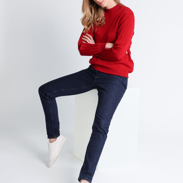 Maison-solfin - Pull femme en laine mérinos manches fantaisies Rouge foncé – 50