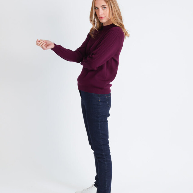 Maison-solfin - Pull femme en laine mérinos manches fantaisies Violet nuit – 50