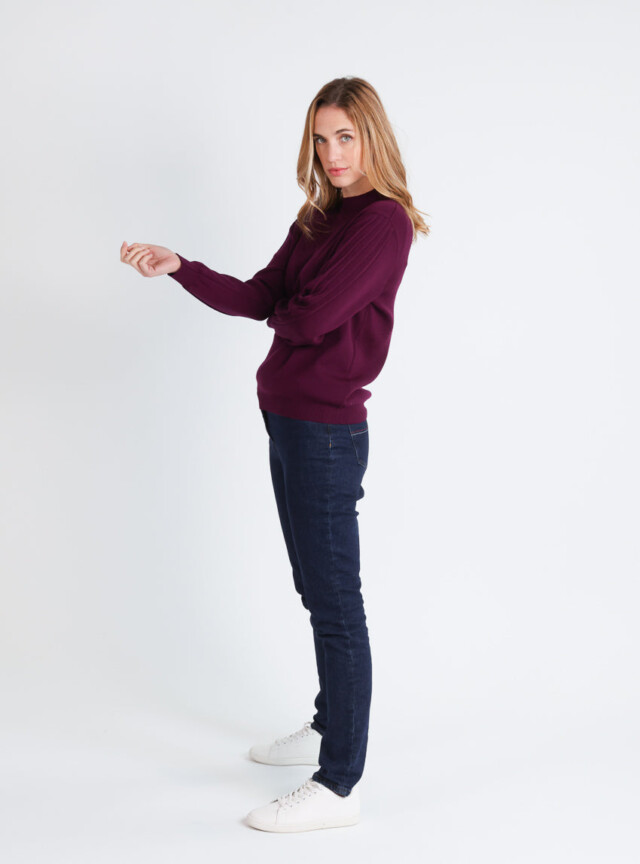 Maison-solfin - Pull femme en laine mérinos manches fantaisies Violet nuit – 50