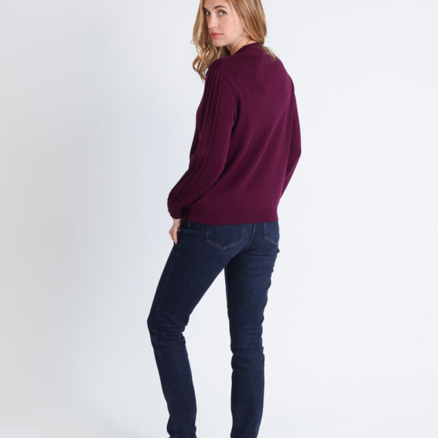 Maison-solfin - Pull femme en laine mérinos manches fantaisies Violet nuit – 50