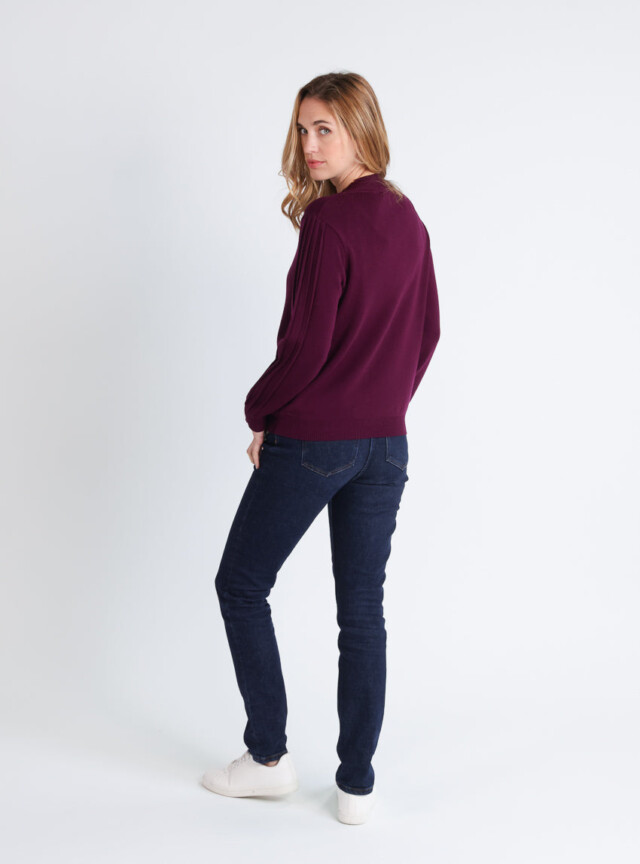Maison-solfin - Pull femme en laine mérinos manches fantaisies Violet nuit – 50