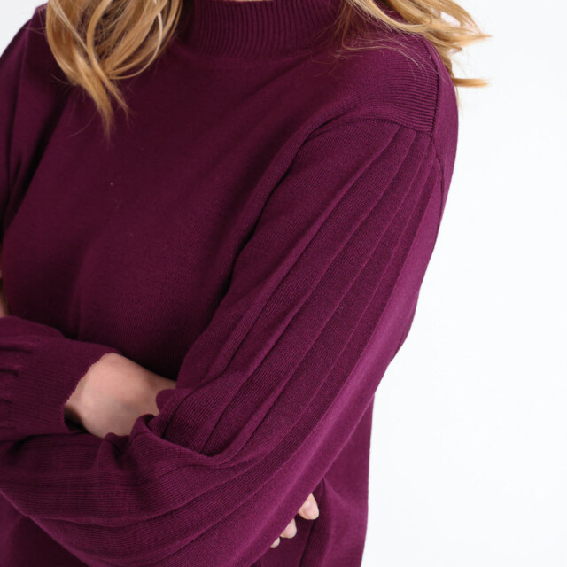 Maison-solfin - Pull femme en laine mérinos manches fantaisies Violet nuit – 50