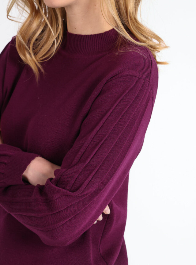Maison-solfin - Pull femme en laine mérinos manches fantaisies Violet nuit – 50