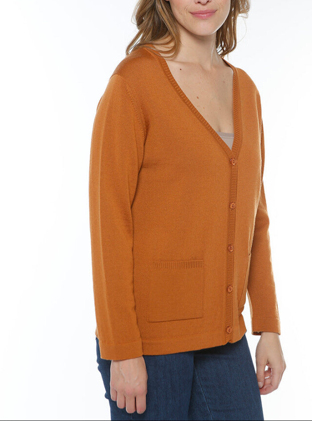 Gilet femme en laine merinos beige caramel par la marque MAISON SOLFIN MAISON SOLFIN - Gilet femme en laine merinos beige caramel